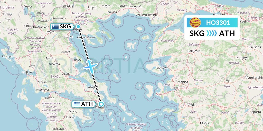 HO3301 Juneyao Airlines Flight Map: Thessaloniki to Athens