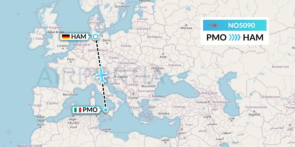 NO5090 Neos Flight Map: Palermo to Hamburg