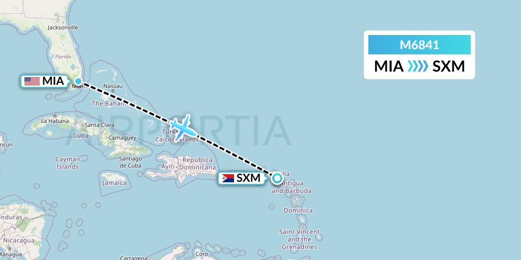 M6841 Amerijet International Flight Map: Miami to Sint Maarten