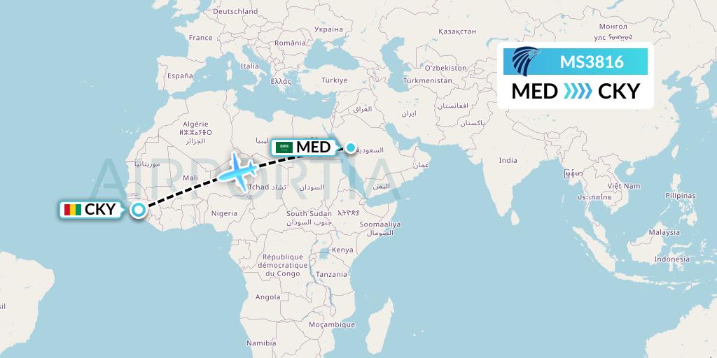 MS3816 EgyptAir Flight Map: Medina to Conakry
