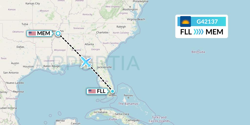 G42137 Allegiant Air Flight Map: Fort Lauderdale to Memphis