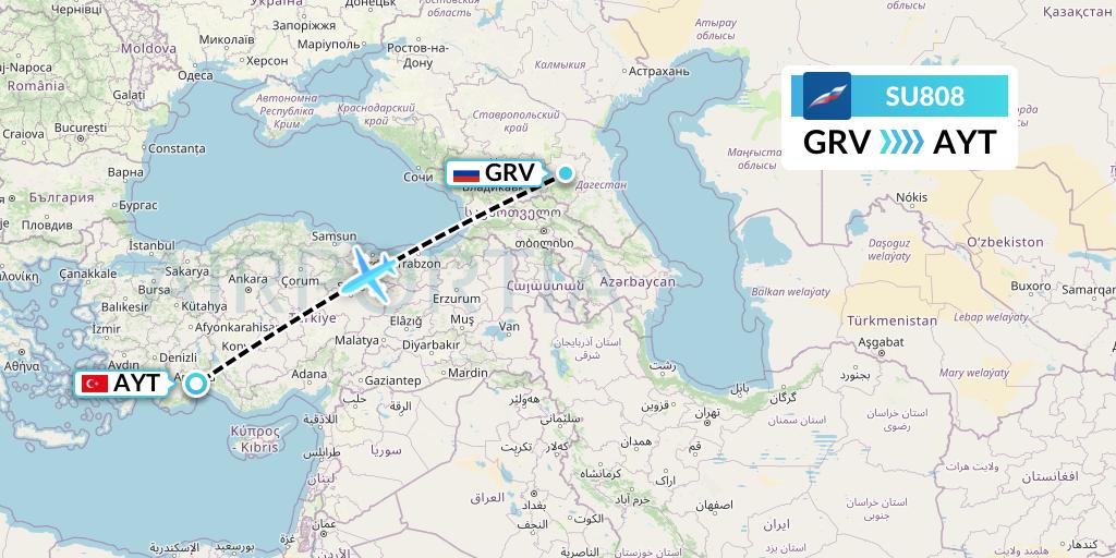 SU808 Aeroflot Flight Map: Grozny to Antalya