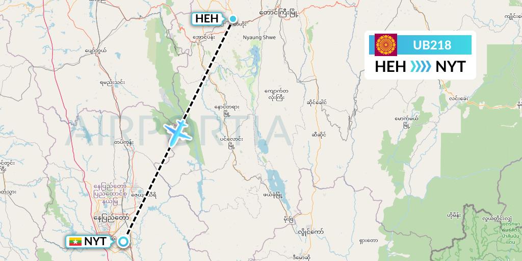 UB218 Myanmar National Airlines Flight Map: Heho to Naypyidaw 