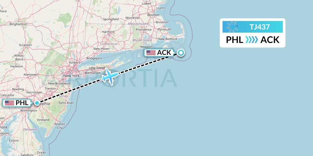 TJ437 Tradewind Aviation Flight Map: Philadelphia to Nantucket