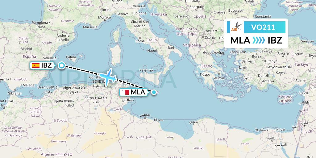 VO211 Voyage Air Flight Map: Malta to Ibiza
