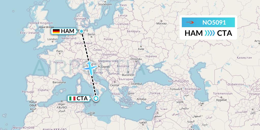 NO5091 Neos Flight Map: Hamburg to Catania
