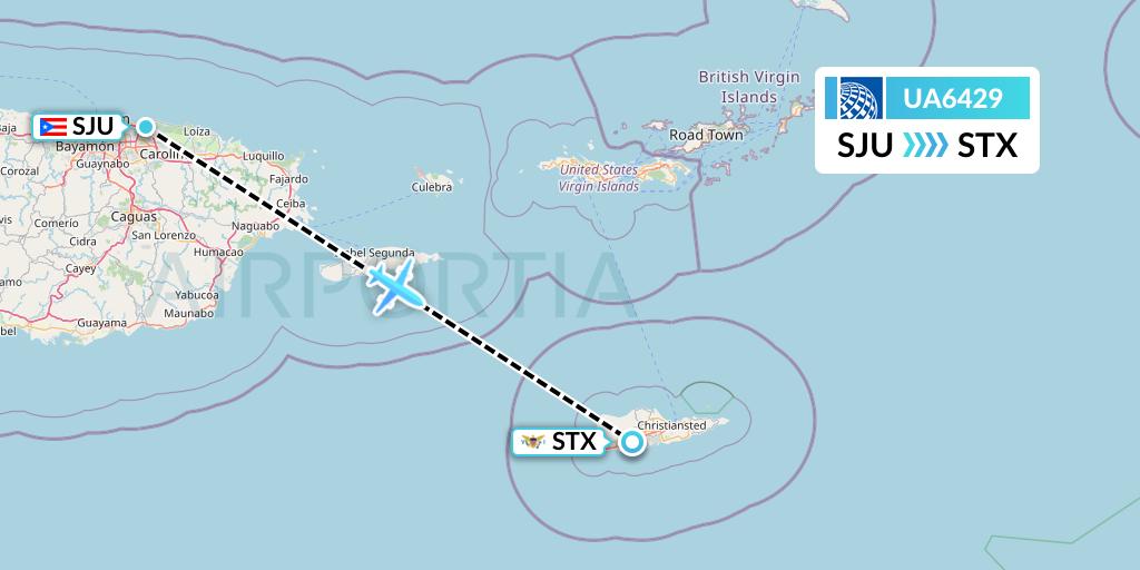UA6429 United Airlines Flight Map: San Juan to St. Croix