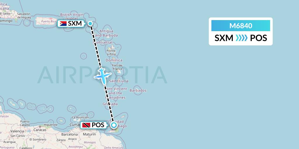 M6840 Amerijet International Flight Map: Sint Maarten to Port of Spain