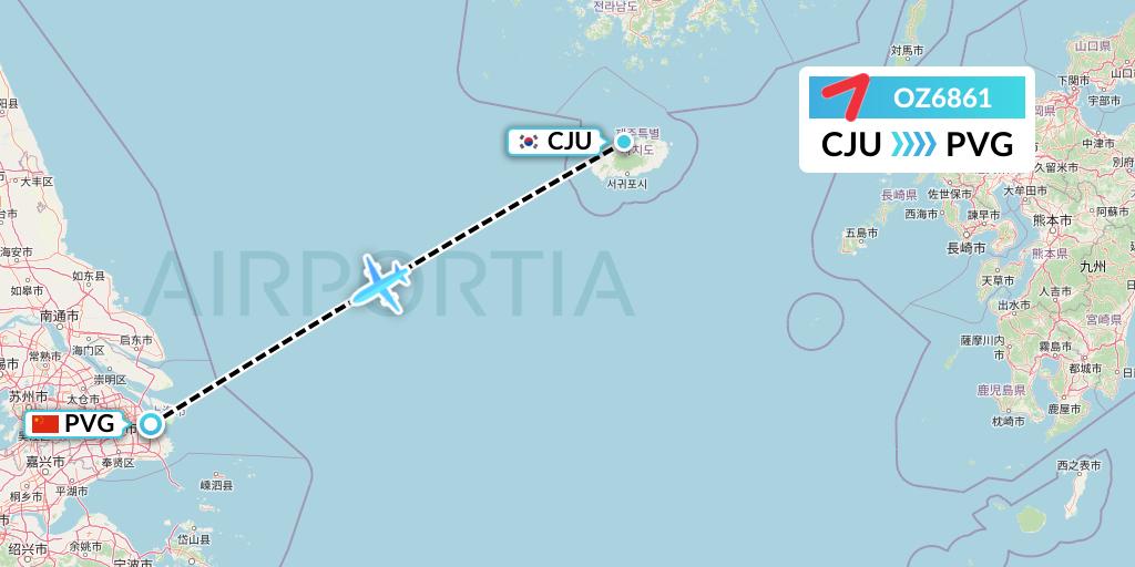 OZ6861 Asiana Airlines Flight Map: Jeju to Shanghai