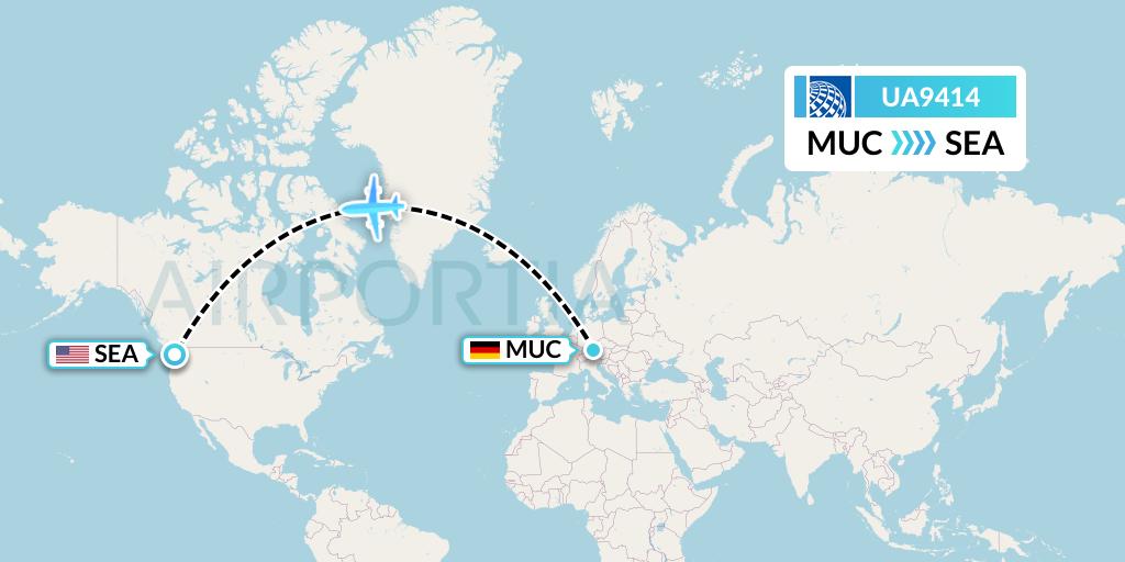 UA9414 United Airlines Flight Map: Munich to Seattle