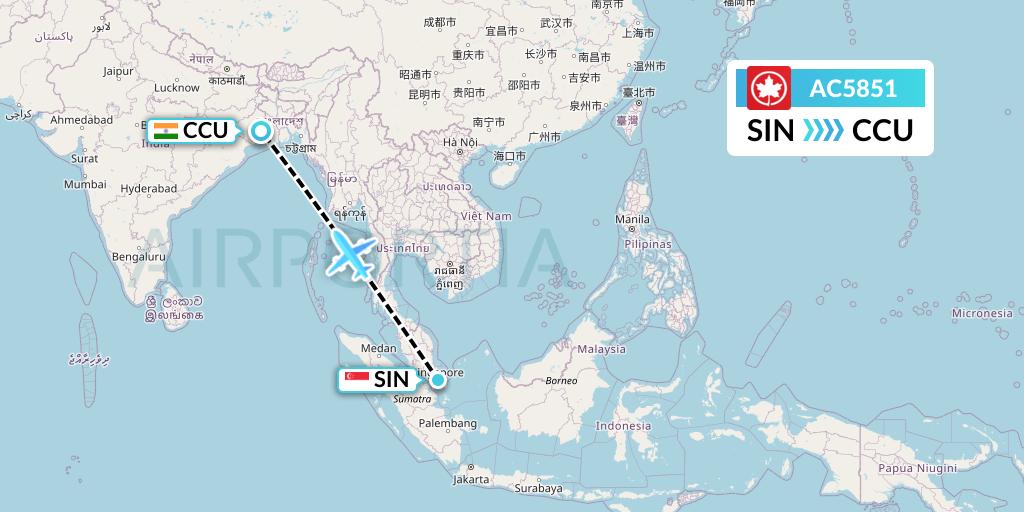 AC5851 Air Canada Flight Map: Singapore to Kolkata