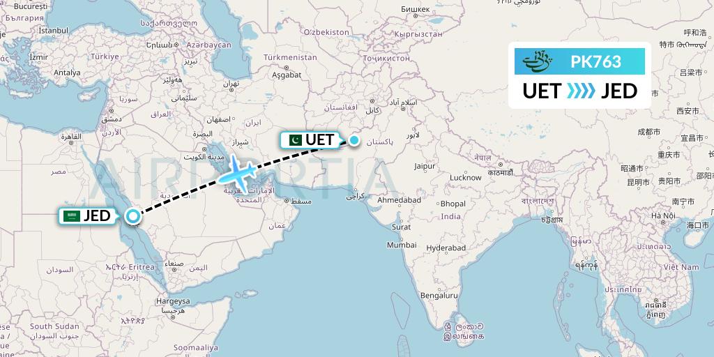 PK763 Pakistan International Airlines Flight Map: Quetta to Jeddah