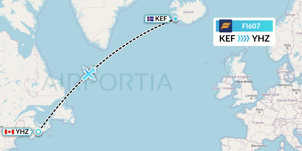 FI607 Icelandair Flight Map: Reykjavik to Halifax
