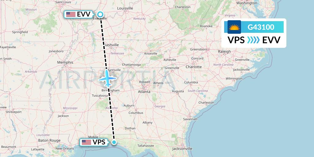 G43100 Allegiant Air Flight Map: Valparaiso to Evansville