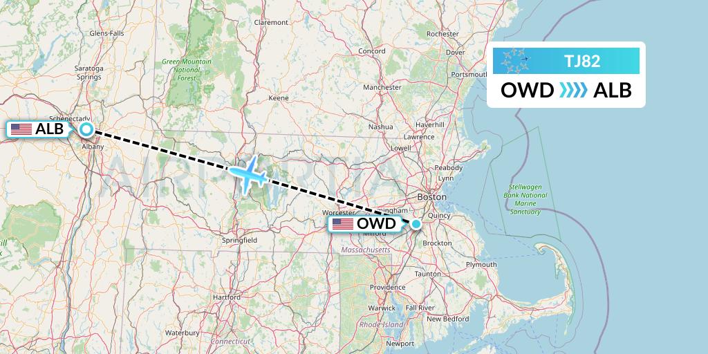 TJ82 Tradewind Aviation Flight Map: Norwood to Albany