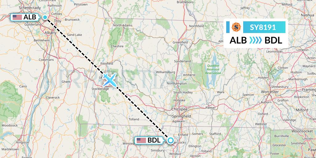 SY8191 Sun Country Airlines Flight Map: Albany to Windsor Locks