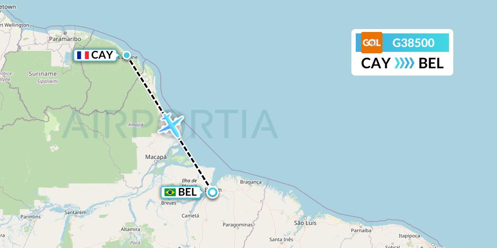 G38500 GOL Transportes Aeros Flight Map: Cayenne to Belem
