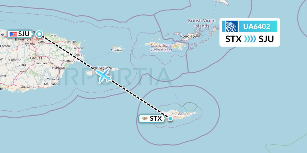 UA6402 United Airlines Flight Map: St. Croix to San Juan
