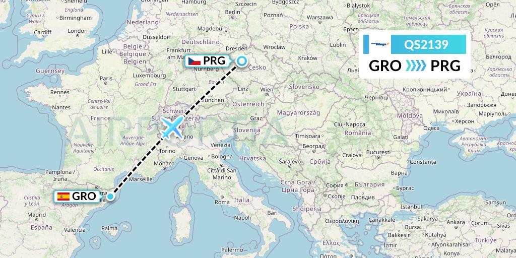 QS2139 Smartwings Flight Map: Girona to Prague