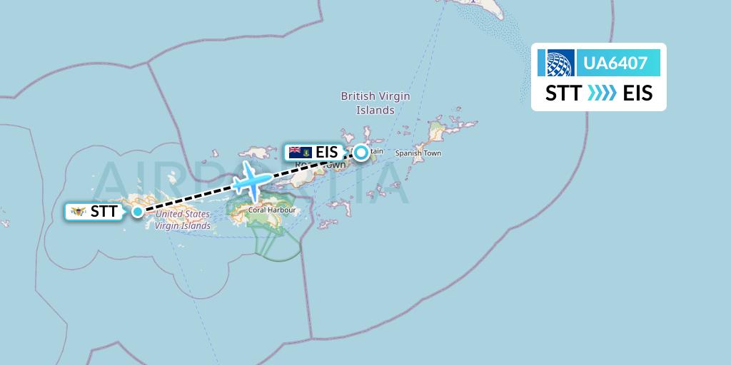 UA6407 United Airlines Flight Map: St. Thomas to Beef Island