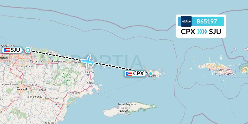 B65197 JetBlue Airways Flight Map: Isla De Culebra to San Juan