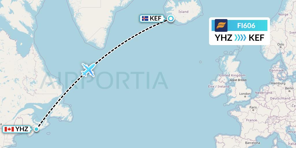 FI606 Icelandair Flight Map: Halifax to Reykjavik