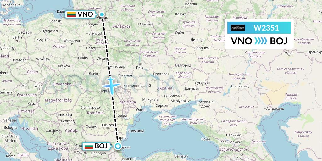 W2351 Flex Flight Flight Map: Vilnius to Burgas