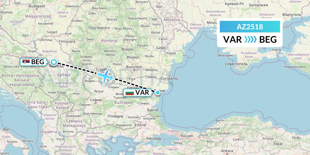 AZ2518 ITA Airways Flight Map: Varna to Belgrade