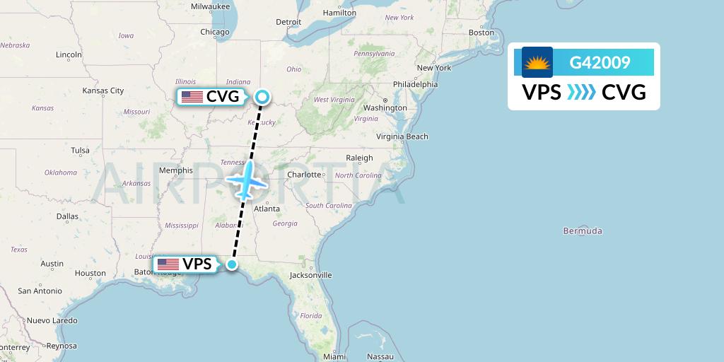 G42009 Allegiant Air Flight Map: Valparaiso to Cincinnati