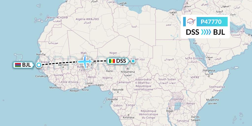P47770 Air Peace Flight Map: Dakar to Banjul