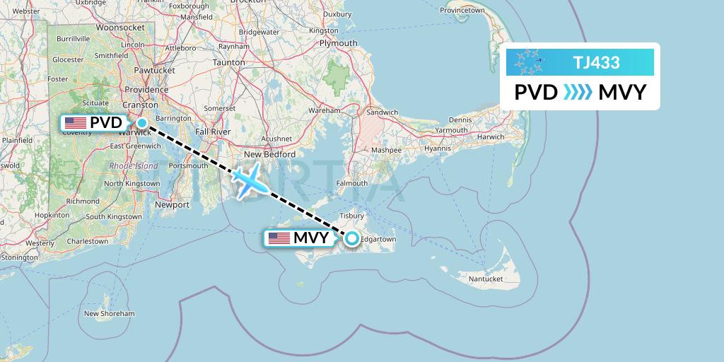 TJ433 Tradewind Aviation Flight Map: Providence to Martha's Vineyard