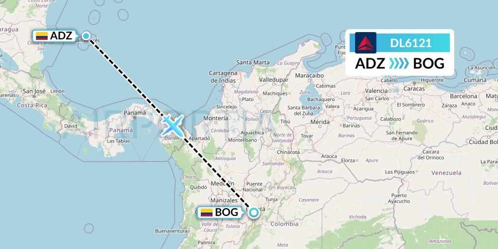 DL6121 Delta Air Lines Flight Map: San Andres Island to Bogota