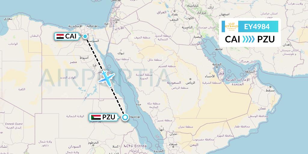 EY4984 Etihad Airways Flight Map: Cairo to Port Sudan