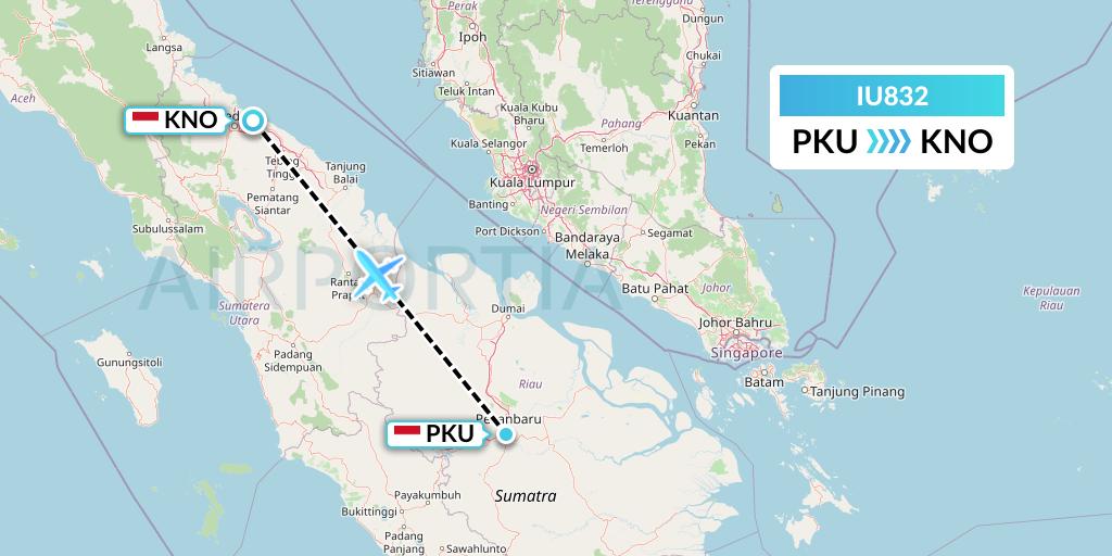 IU832 Pt. Super Air Jet Flight Map: Pekanbaru to Medan
