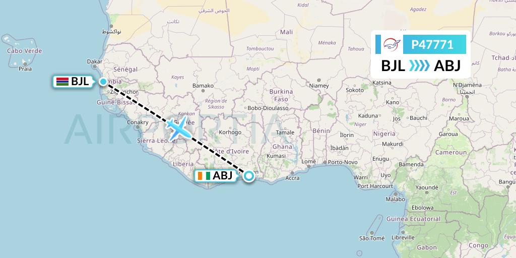P47771 Air Peace Flight Map: Banjul to Abidjan