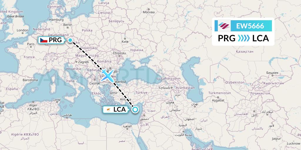 EW5666 Eurowings Flight Map: Prague to Larnaca