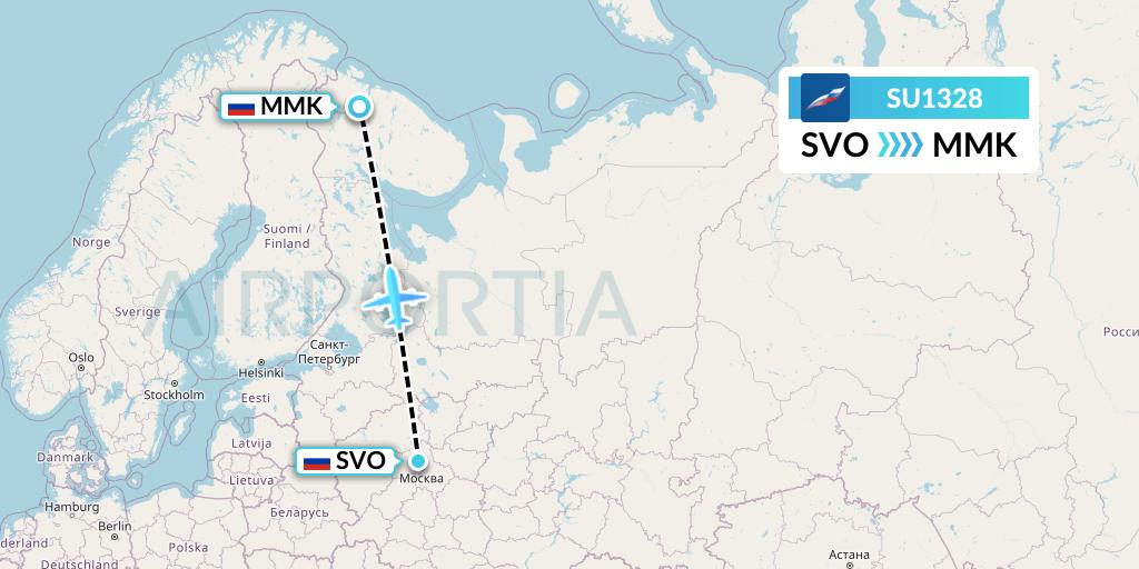 SU1328 Aeroflot Flight Map: Moscow to Murmansk