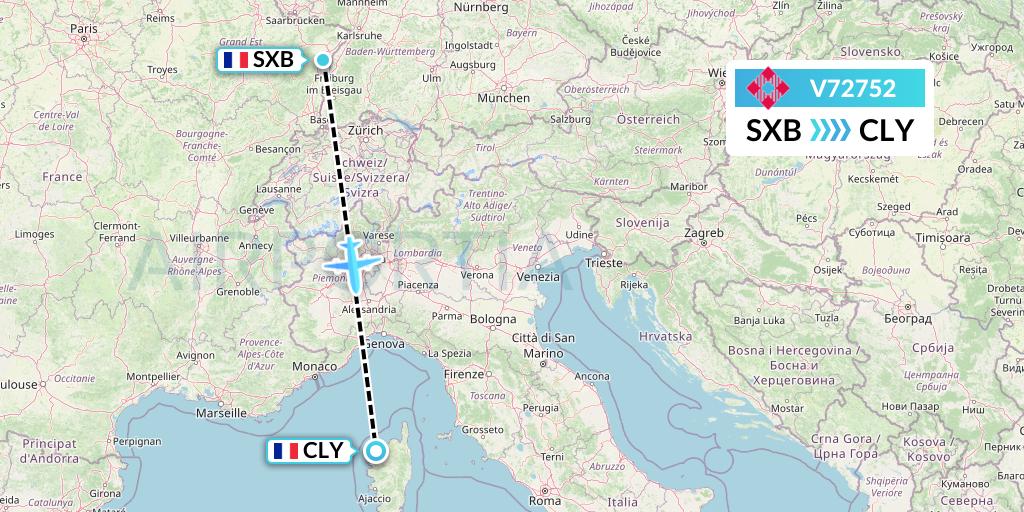 V72752 Volotea Flight Map: Strasbourg to Calvi