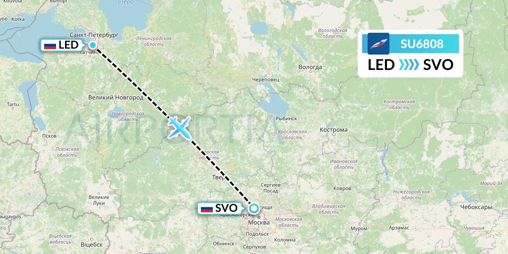 SU6808 Aeroflot Flight Map: St. Petersburg to Moscow