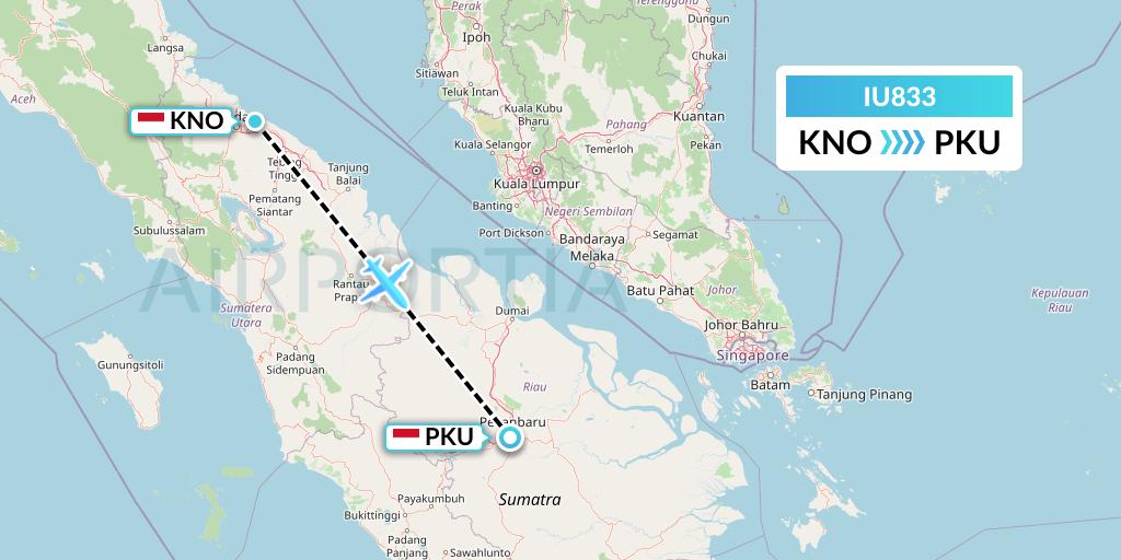 IU833 Pt. Super Air Jet Flight Map: Medan to Pekanbaru