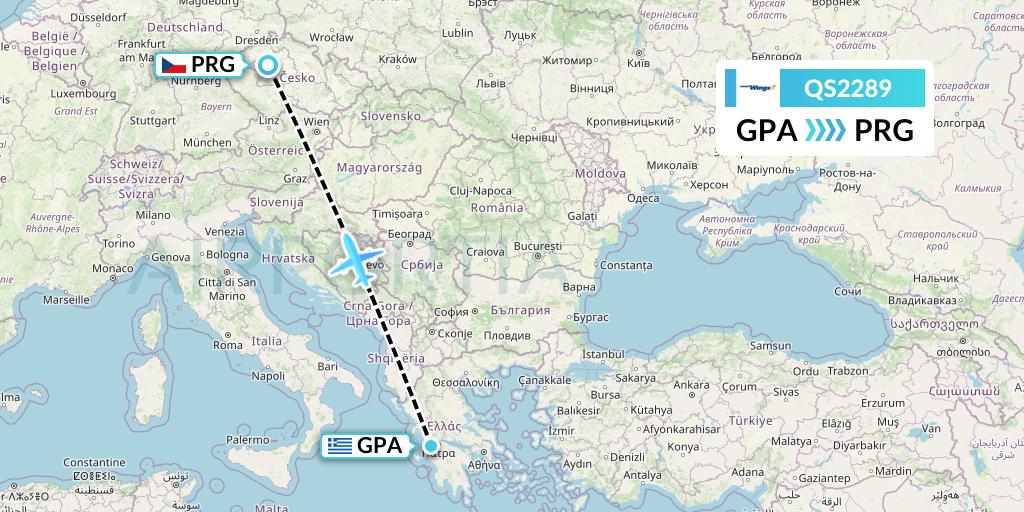 QS2289 Smartwings Flight Map: Patras to Prague