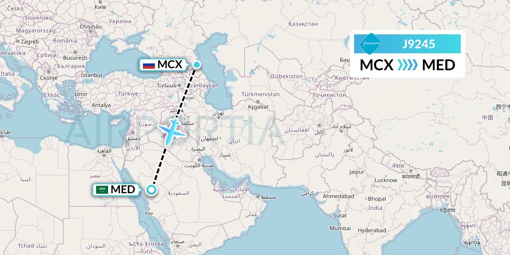 J9245 Jazeera Airways Flight Map: Makhachkala to Medina
