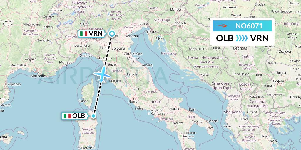 NO6071 Neos Flight Map: Olbia to Verona