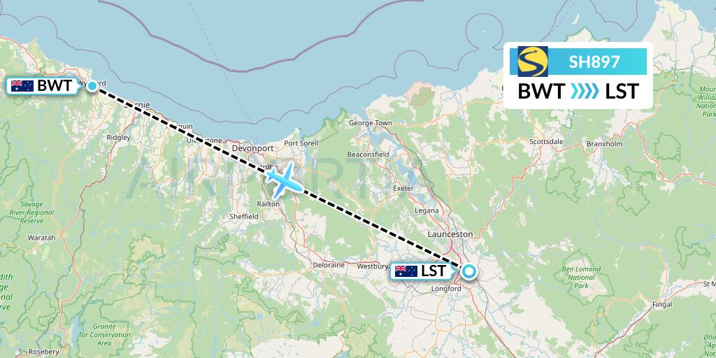SH897 Sharp Airlines Flight Map: Burnie to Launceston