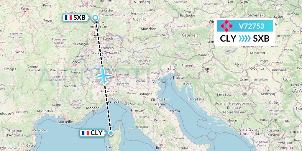V72753 Volotea Flight Map: Calvi to Strasbourg