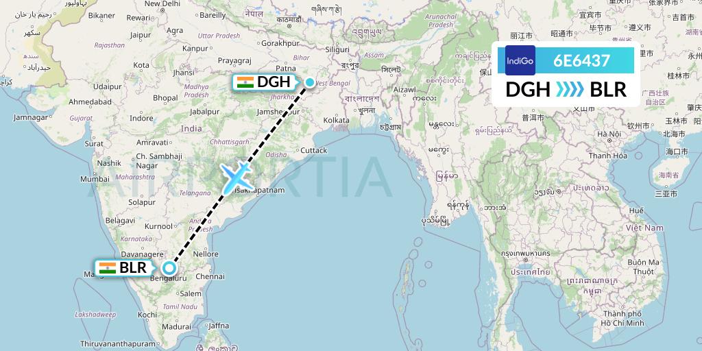 6E6437 IndiGo Airlines Flight Map: Patna to Bangalore