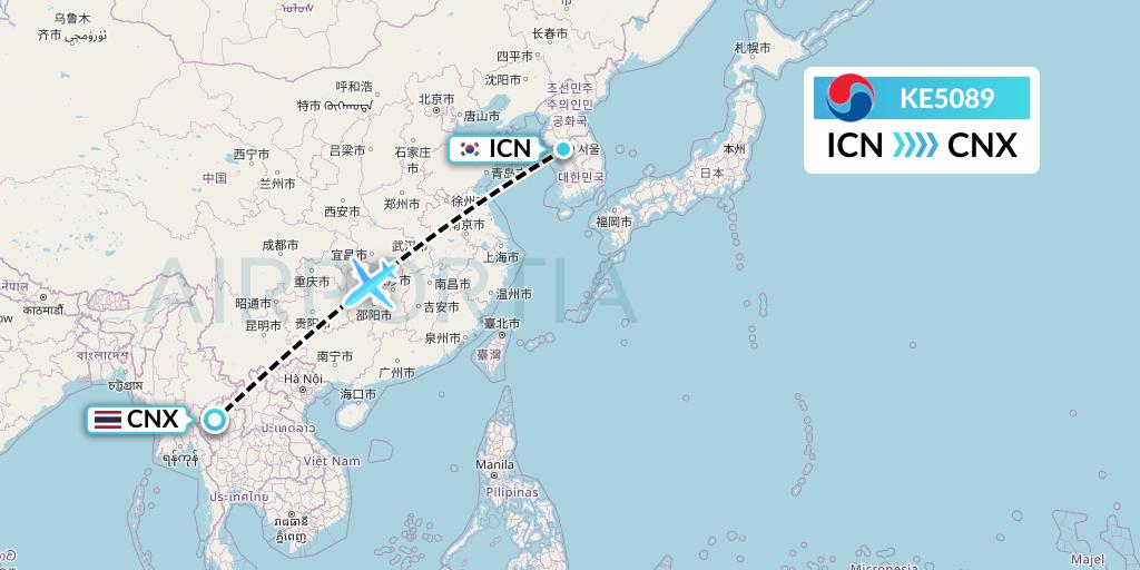 KE5089 Korean Air Flight Map: Seoul to Chiang Mai