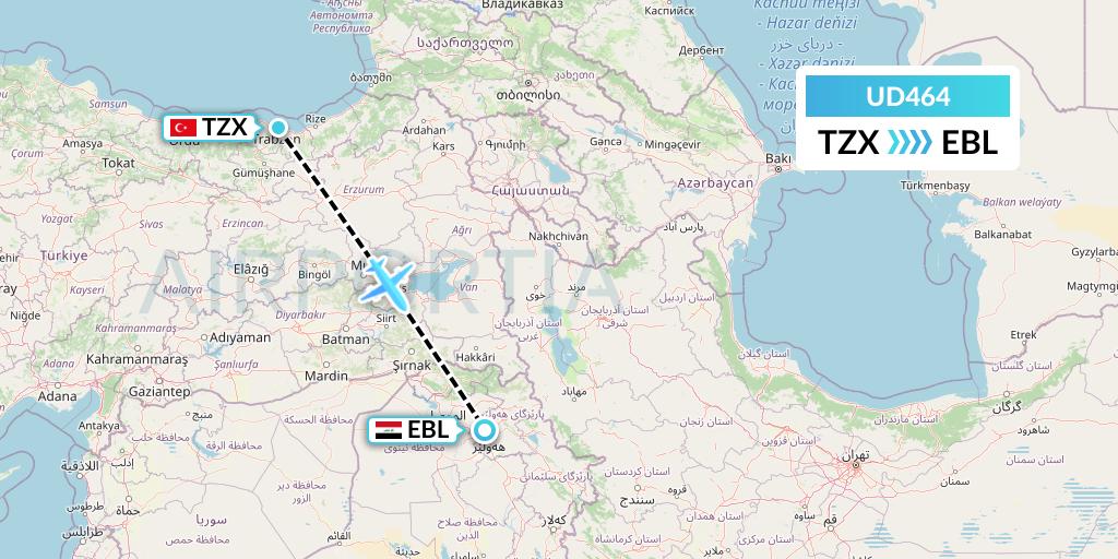 UD464 UR Airlines Flight Map: Trabzon to Arbil