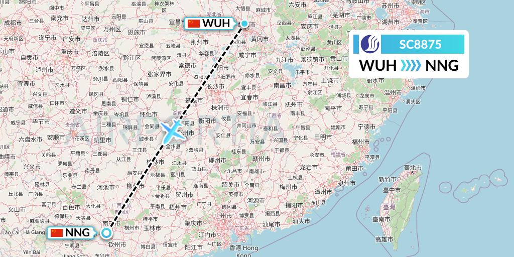 SC8875 Shandong Airlines Flight Map: Wuhan to Nanning