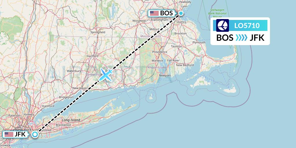 LO5710 LOT Flight Map: Boston to New York